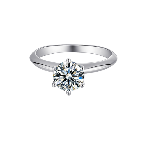 Classic Round Moissanite Six-Prong Set Solitaire Engagement Ring in Sterling Silver