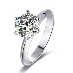 Classic Round Moissanite Six-Prong Set Solitaire Engagement Ring in Sterling Silver