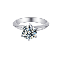 Classic Round Moissanite Six-Prong Set Solitaire Engagement Ring in Sterling Silver