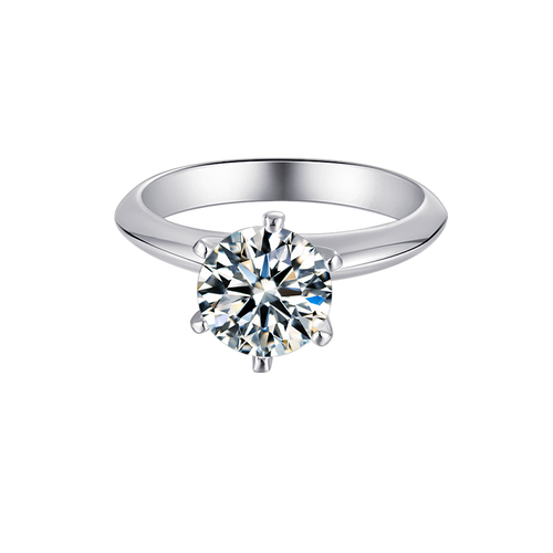 Classic Round Moissanite Six-Prong Set Solitaire Engagement Ring in Sterling Silver