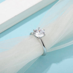 Classic Round Moissanite Six-Prong Set Solitaire Engagement Ring in Sterling Silver