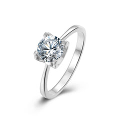 Pure Brilliance Solitaire Round Moissanite Floral Top Design Engagement Ring in Sterling Silver