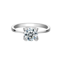 Pure Brilliance Solitaire Round Moissanite Floral Top Design Engagement Ring in Sterling Silver