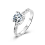 Classic Graceful Solace Round Moissanite Solitaire Engagement Ring in Sterling Silver with Studded shank