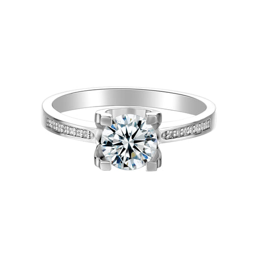 Classic Graceful Solace Round Moissanite Solitaire Engagement Ring in Sterling Silver with Studded shank