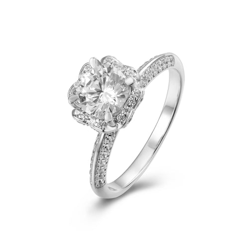 Pinnacle Perfection Diamond Prestige Round Moissanite Solitaire Engagement Ring in Sterling Silver