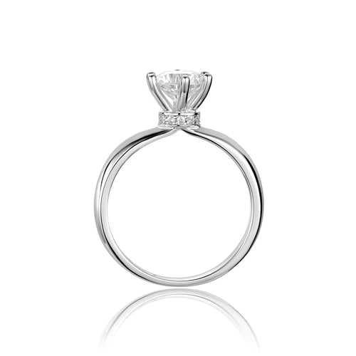 Infinite Harmony Engagement Solitaire Round Moissanite Ring in Sterling Silver