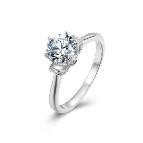 Imperial Impression Solitaire Regalia Round Moissanite Engagement Ring in Sterling Silver