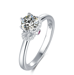 Extravagant Round Cut Mossanite with Side Top Motifs Solitaire Engagement Ring in Sterning Silver