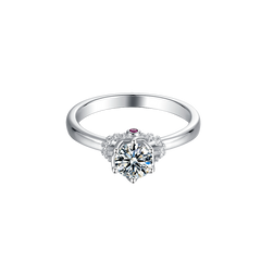 Extravagant Round Cut Mossanite with Side Top Motifs Solitaire Engagement Ring in Sterning Silver