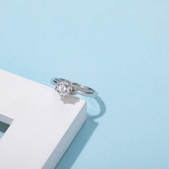 Extravagant Round Cut Mossanite with Side Top Motifs Solitaire Engagement Ring in Sterning Silver