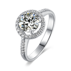 Diva Halo Style Designer Round Moissanite Engagement Ring in Sterling Silver