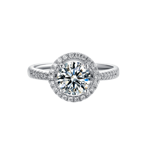 Diva Halo Style Designer Round Moissanite Engagement Ring in Sterling Silver