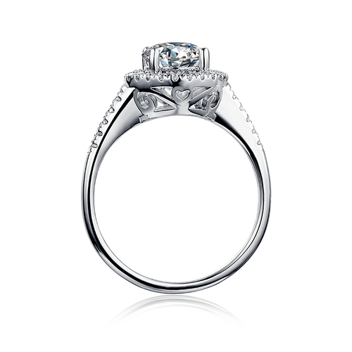 Diva Halo Style Designer Round Moissanite Engagement Ring in Sterling Silver