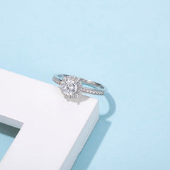 Scintillating Round Moissanite Halo Style with Side shank Mounts Engagement Ring on Sterling Silver