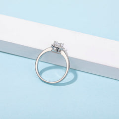 Scintillating Round Moissanite Halo Style with Side shank Mounts Engagement Ring on Sterling Silver