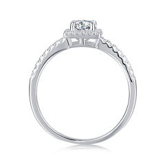 Fulgid Round Moissanite Square Top Halo Style Engagement Ring in Sterling Silver with Studded Side Shank