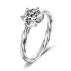 Twist Shank Elegant Six Prong Set Classic Round Solitaire Moissanite Engagement Ring in Sterling Silver