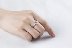 Twist Shank Elegant Six Prong Set Classic Round Solitaire Moissanite Engagement Ring in Sterling Silver