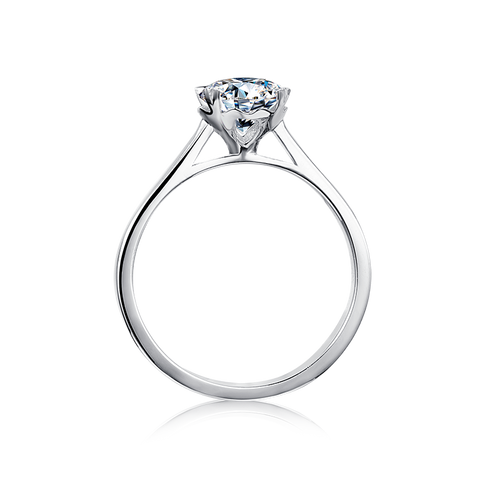 Celestial Solitaire Affection Round Moissanite Simple Engagement Ring on Sterling Silver