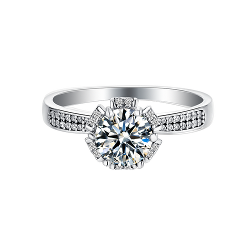 Moonlit Mirage Halo Style Round Moissanite Engagement Ring in Sterling Silver