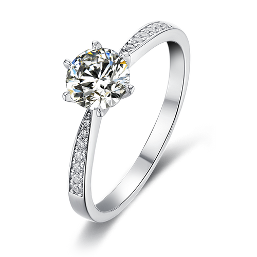 Sovereign Sparkle Round Moissanite Elite Solitaire Engagement Ring in Sterling Silver