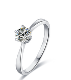 Classic Tapered Shank Six Prong Set Round Solitaire Moissanite Engagement Ring in Sterling Silver