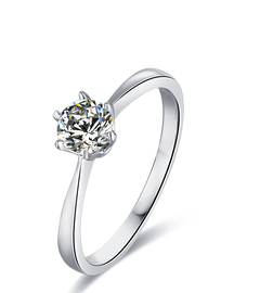 Classic Tapered Shank Six Prong Set Round Solitaire Moissanite Engagement Ring in Sterling Silver