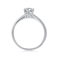 Classic Tapered Shank Six Prong Set Round Solitaire Moissanite Engagement Ring in Sterling Silver