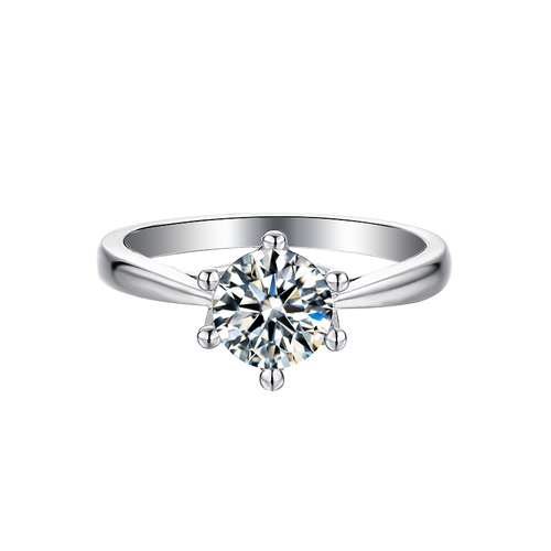 Regal Radiance Solitaire Crown Contemporary Round Moissanite Engagement Ring in Sterling Silver