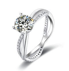 Ethereal Haven Delight Crisscross Style Round Moissanite Solitaire Engagement Ring in Sterling Silver