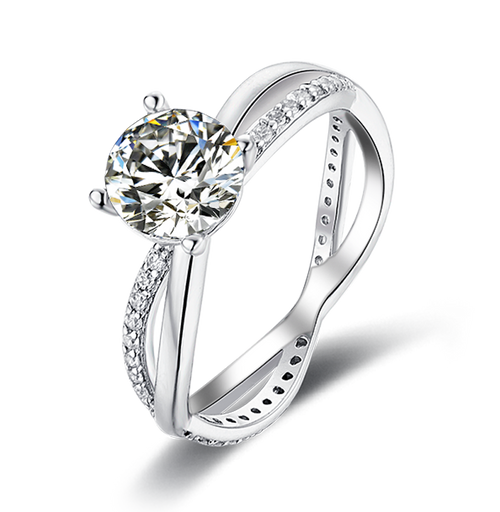 Ethereal Haven Delight Crisscross Style Round Moissanite Solitaire Engagement Ring in Sterling Silver