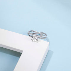 Ethereal Haven Delight Crisscross Style Round Moissanite Solitaire Engagement Ring in Sterling Silver