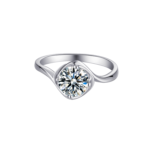 Exquisite Elite Round Solitaire Moissanite Essence Engagement Ring in Sterling Silver