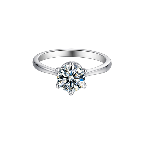 Majestic Monarch Round Moissanite Solitaire Crown with Side Studded shank Engagement Ring in Sterling Silver