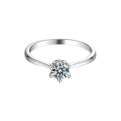 Classic Tapered Shank Six Prong Set Round Solitaire Moissanite Engagement Ring in Sterling Silver