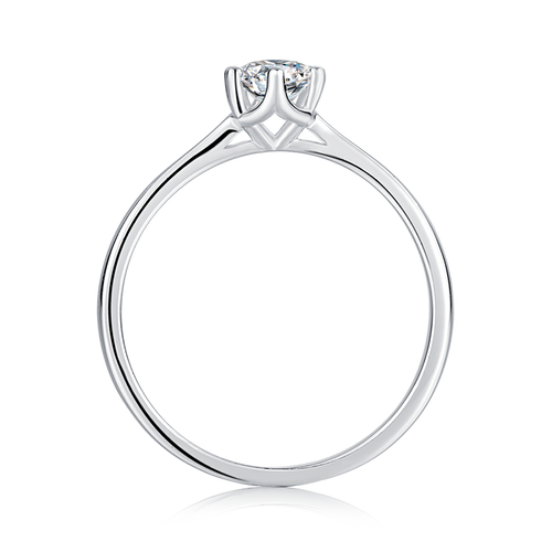 Classic Tapered Shank Six Prong Set Round Solitaire Moissanite Engagement Ring in Sterling Silver