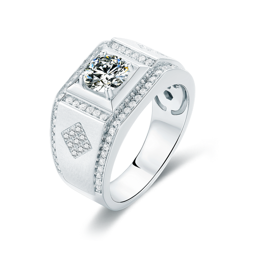 Timeless TwilightElegance Four-Prong Set Round Moissanite Men's Ring in Sterling Silver