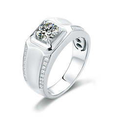 Celestial Crown Solitaire Round Moissanite Set Men's Ring in Sterling Silver