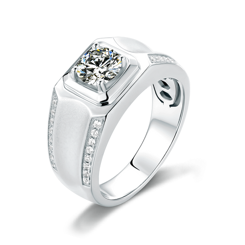 Celestial Crown Solitaire Round Moissanite Set Men's Ring in Sterling Silver