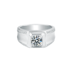 Celestial Crown Solitaire Round Moissanite Set Men's Ring in Sterling Silver