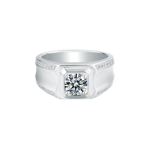 Celestial Crown Solitaire Round Moissanite Set Men's Ring in Sterling Silver