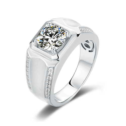 Round Moissanite Four-Prong Set Exquisite Men's Ring on Sterling Silver