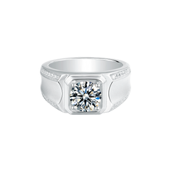 Round Moissanite Four-Prong Set Exquisite Men's Ring on Sterling Silver