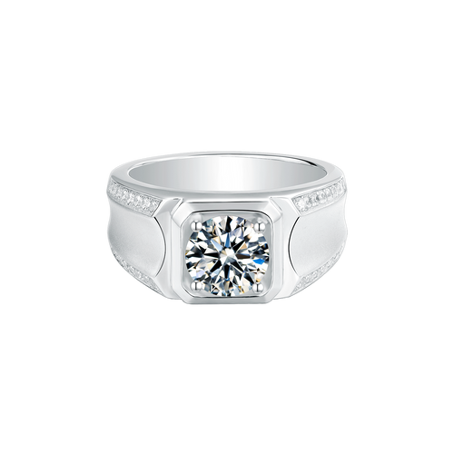 Round Moissanite Four-Prong Set Exquisite Men's Ring on Sterling Silver