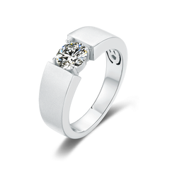 Classic Tension Set Solitaire Round Moissanite Men's Ring in Sterling Silver