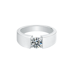 Classic Tension Set Solitaire Round Moissanite Men's Ring in Sterling Silver