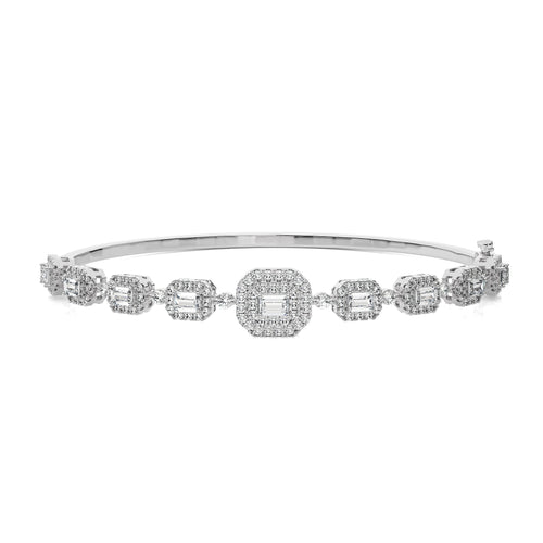 3 CT Emerald Cut Halo Lab Created Diamond Bangle Bracelet
