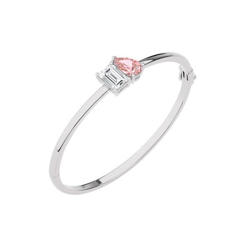 4 1/2 CT. Stylist Toi et Moi Emerald and Pink pear Lab Created duo stone Bangle Bracelet.