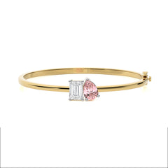 4 1/2 CT. Stylist Toi et Moi Emerald and Pink pear Lab Created duo stone Bangle Bracelet.